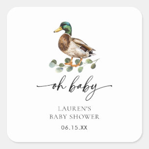 Waterverf Oh Baby Mallard Duck Baby shower Vierkante Sticker