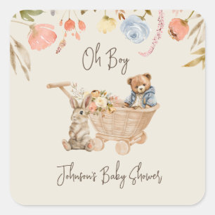 Waterverf Oh Boy Boho Kwekerij Baby shower Vierkante Sticker