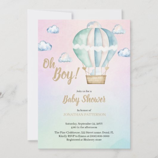 Waterverf Oh Boy Clouds Baby shower Kaart (Voorkant)