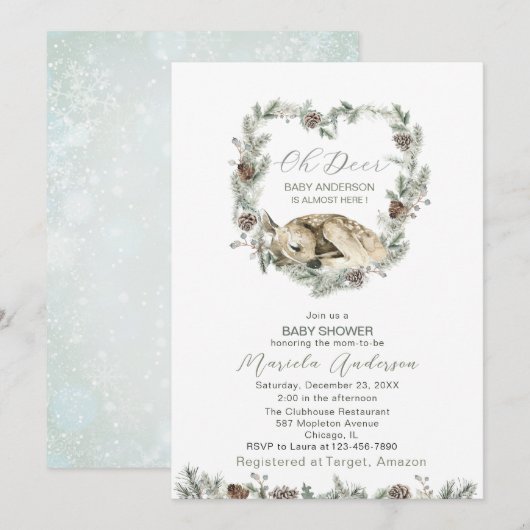 Waterverf Oh Herten Baby shower Kaart (Voorkant / Achterkant)