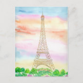Waterverf oiffeltoren op zonsondergang in Parijs Briefkaart (Voorkant)