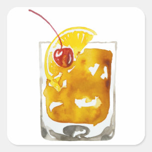 Waterverf Old Fashioned Vierkante Sticker