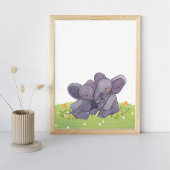 Waterverf Olephants bloemen en grasneuriery Poster