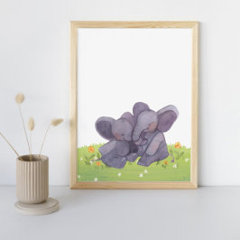Waterverf Olephants bloemen en grasneuriery Poster