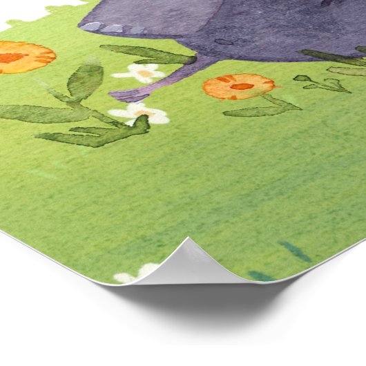 Waterverf Olephants bloemen en grasneuriery Poster (Hoek)