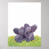 Waterverf Olephants bloemen en grasneuriery Poster (Voorkant)
