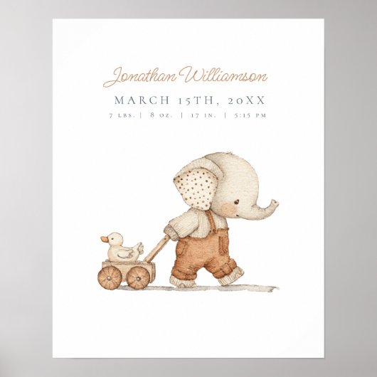  Waterverf Olifant Baby Boy Nursery Poster (Voorkant)
