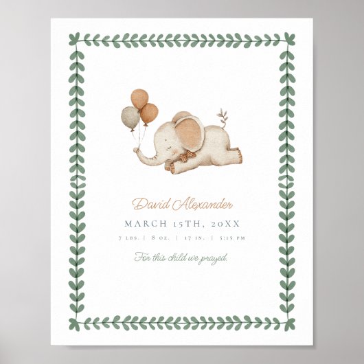  Waterverf Olifant Baby Boy Nursery Poster (Voorkant)