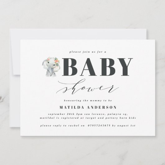 Waterverf olifant baby shower (Voorkant)