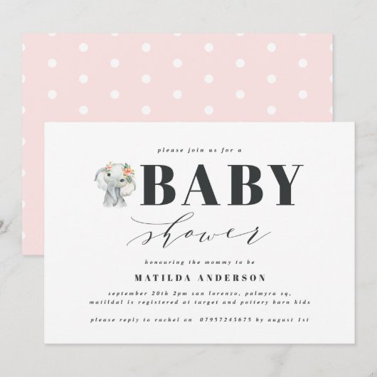 Waterverf olifant baby shower (Voorkant / Achterkant)