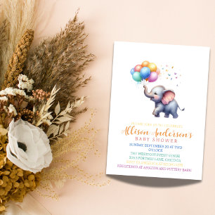 Waterverf olifant Baby shower met ballonnen Kaart