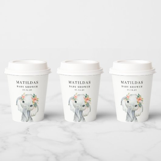 Waterverf olifant baby shower papieren bekers (Multi)