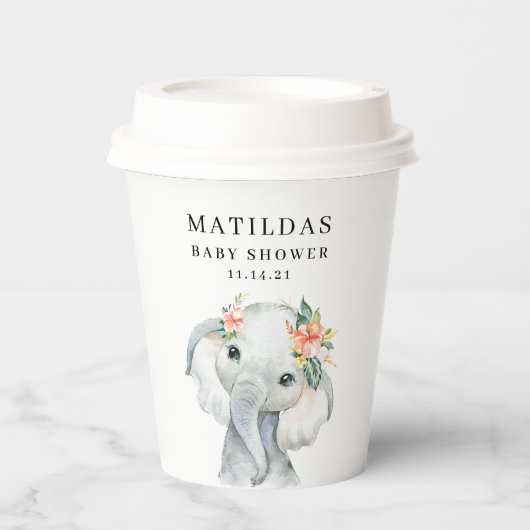 Waterverf olifant baby shower papieren bekers (Voorkant)