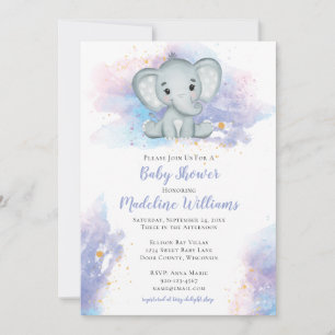 Waterverf Olifant Baby Shower Uitnodiging