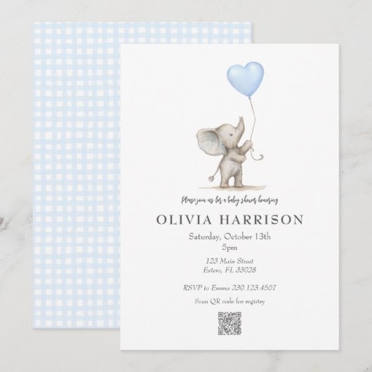 Waterverf Olifant Baby Shower Uitnodiging (Voorkant / Achterkant)