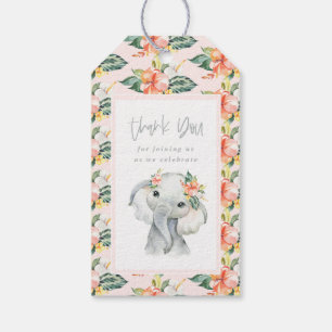 Waterverf olifant bedankt voor het verjaardagsfees cadeaulabel