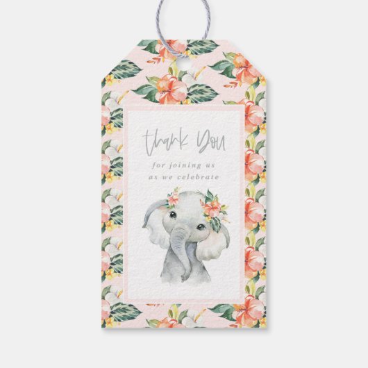 Waterverf olifant bedankt voor het verjaardagsfees cadeaulabel (Achterkant)