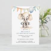 Waterverf Olifant Blauw 1e Verjaardag Kaart (Staand voorkant)