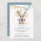 Waterverf Olifant Blauw 1e Verjaardag Kaart (Voorkant / Achterkant)