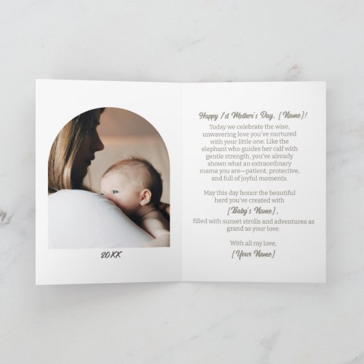 Waterverf olifant eerste Moederdag Kaart (Binnen)