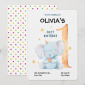 Waterverf olifant eerste verjaardag kaart (Voorkant / Achterkant)