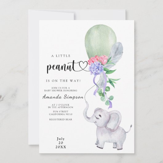 Waterverf olifant en ballon Baby shower Kaart (Voorkant)