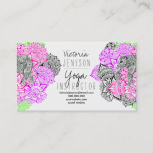 Waterverf olifant floral mandala yoga instructeur visitekaartje