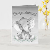 Waterverf olifant gefeliciteerd kaart (Gele Bloem)