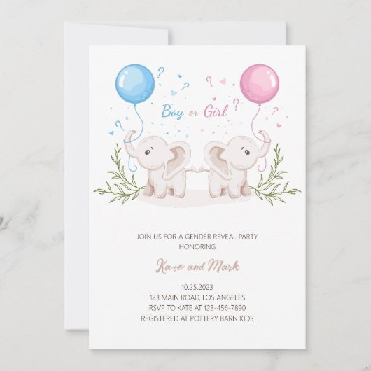 Waterverf Olifant Geslacht Onthullen Jongen of Mei Kaart (Voorkant)