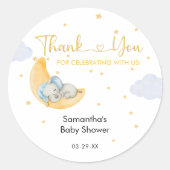 Waterverf olifant gouden maanster Baby shower Ronde Sticker (Voorkant)