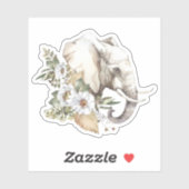 Waterverf Olifant Head & White Flowers Sticker (Vel)