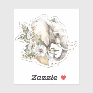 Waterverf Olifant Head & White Flowers Sticker