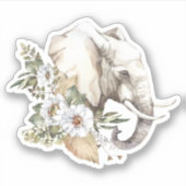 Waterverf Olifant Head & White Flowers Sticker (Voorkant)