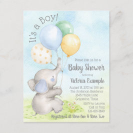 Waterverf Olifant Jongens Baby Shower Uitnodiginge Kaart