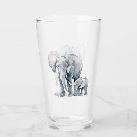 Waterverf Olifant & kalf Natuur Dierenkunst Glas (Achterkant)