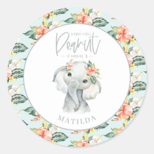 Waterverf olifant klein paanut verjaardagsfeestje ronde sticker