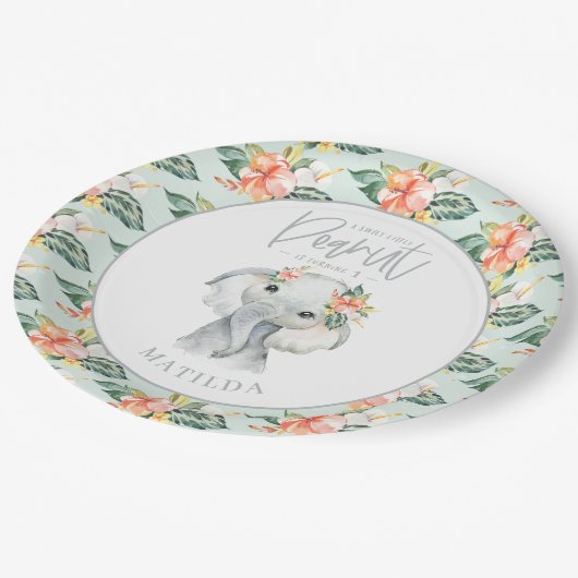 Waterverf olifant kleine pinda - verjaardagsfeestj papieren bordje (Gekanteld)