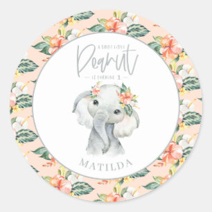 Waterverf olifant kleine pinda - verjaardagsfeestj ronde sticker