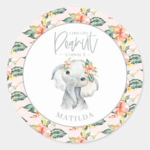 Waterverf olifant kleine pinda - verjaardagsfeestj ronde sticker