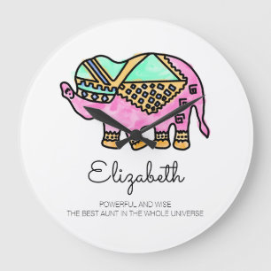Waterverf olifant kleurrijk modern gepersonaliseer grote klok