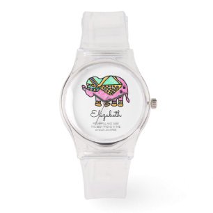 Waterverf olifant kleurrijk modern gepersonaliseer horloge