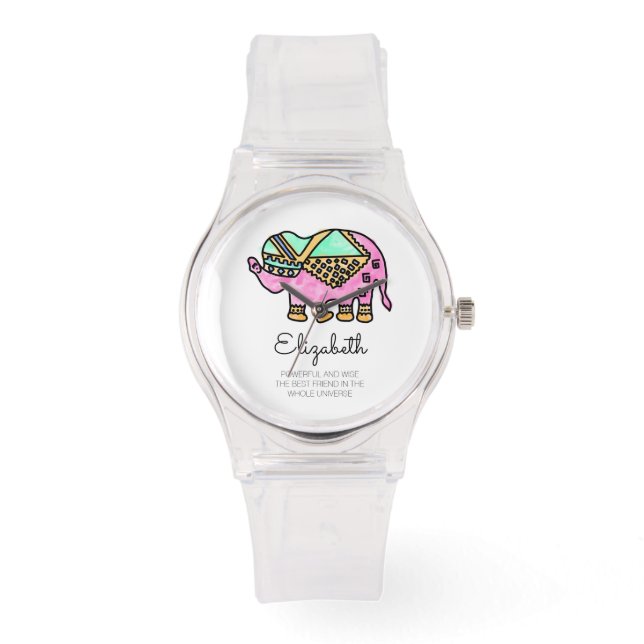 Waterverf olifant kleurrijk modern gepersonaliseer horloge (Voorkant)