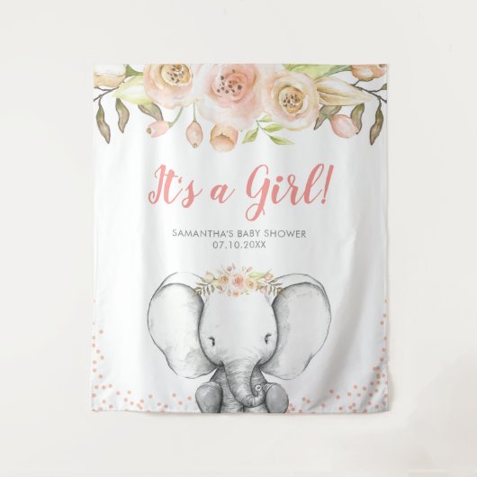 Waterverf Olifant Meisje Baby Shower Achtergrond Wandkleed (Voorkant)