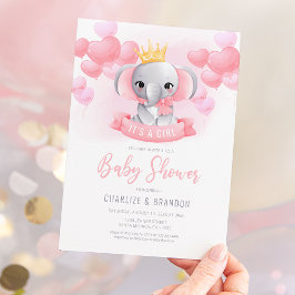 Waterverf Olifant Meisje Baby Shower Uitnodiging