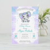 waterverf olifant meisje florale Baby shower Kaart (Staand voorkant)