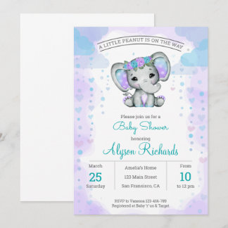 waterverf olifant meisje florale Baby shower Kaart