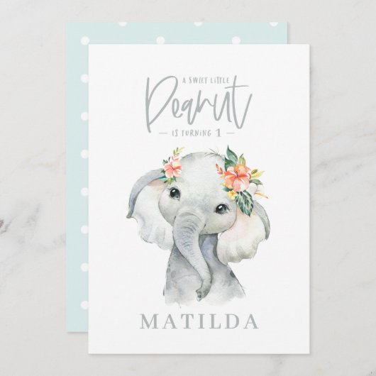 Waterverf olifant meisje verjaardagsfeest (Voorkant / Achterkant)