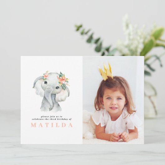 Waterverf olifant meisje verjaardagsfeest (Staand voorkant)