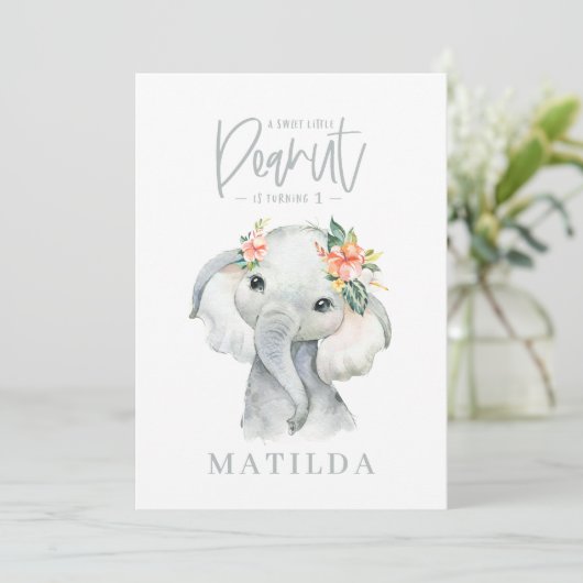 Waterverf olifant meisje verjaardagsfeest (Staand voorkant)