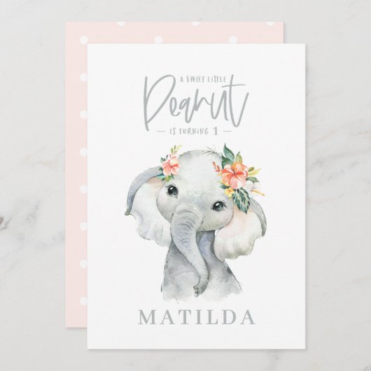 Waterverf olifant meisje verjaardagsfeest (Voorkant / Achterkant)